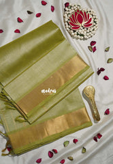 Golden Pista Green - Meenakshi - Light Weight Pure Silk Cotton Plain Saree with Getti Border - Perfect for Wedding Functions