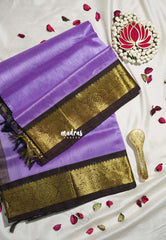 Lilac Purple - Meenakshi - Light Weight Pure Silk Cotton Saree Plain with Peacock Border Contrast Pallu and Blouse - Perfect for Wedding Functions