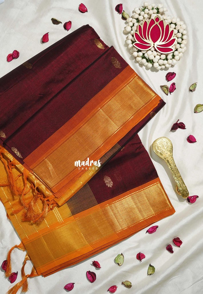 Araku Maroon - Meenakshi - Light Weight Pure Silk Cotton Saree with Getti Border Contrast Pallu and Blouse - Perfect for Wedding Functions