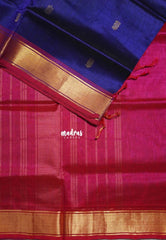 Violet Blue - Meenakshi - Light Weight Pure Silk Cotton Saree with Getti Border Contrast Pallu and Blouse - Perfect for Wedding Functions