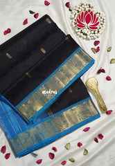 Elephant Black - Meenakshi - Light Weight Pure Silk Cotton Saree with Traditinal Border Contrast Pallu and Blouse - Perfect for Wedding Functions
