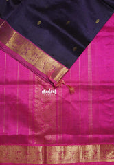 Midnight Purple - Meenakshi - Light Weight Pure Silk Cotton Saree Mango, Annam Border with Buttas Contrast Pallu and Blouse - Perfect for Wedding Functions