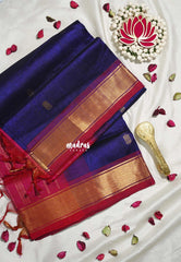Violet Blue - Meenakshi - Light Weight Pure Silk Cotton Saree with Getti Border Contrast Pallu and Blouse - Perfect for Wedding Functions