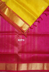 Turmeric Yellow - Meenakshi - Light Weight Pure Silk Cotton Saree with Getti Border Contrast Pallu and Blouse - Perfect for Wedding Functions