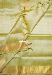 Golden Pista Green - Meenakshi - Light Weight Pure Silk Cotton Plain Saree with Getti Border - Perfect for Wedding Functions