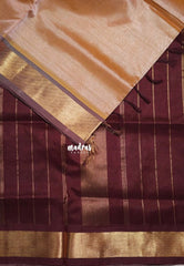 Golden Shade Antique Peach - Meenakshi - Light Weight Pure Silk Cotton Saree with Getti Border Contrast Pallu and Blouse - Perfect for Wedding Functions