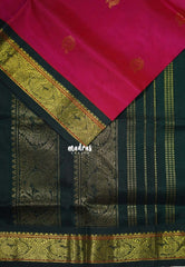 Dual Shade Raspberry Pink - Meenakshi - Light Weight Pure Silk Cotton Saree Mayil Border, Mayil Buttas with Contrast Pallu and Blouse - Perfect for Wedding Functions