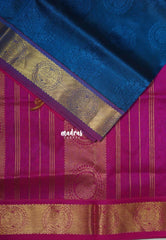 Peacock Blue - Meenakshi - Light Weight Pure Silk Cotton Saree Emboss Weaving Body with Contrast Pallu and Blouse - Perfect for Wedding Functions
