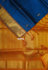 Peacock Blue - Meenakshi - Light Weight Pure Silk Cotton Saree Getti Border with Buttas Contrast Pallu and Blouse - Perfect for Wedding Functions