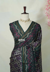 Grey with Purple - Ananya - Soft Mangalore Silk Saree Metallic Shades with Patola Prints - Perfect for Office Wear | Casual Wear