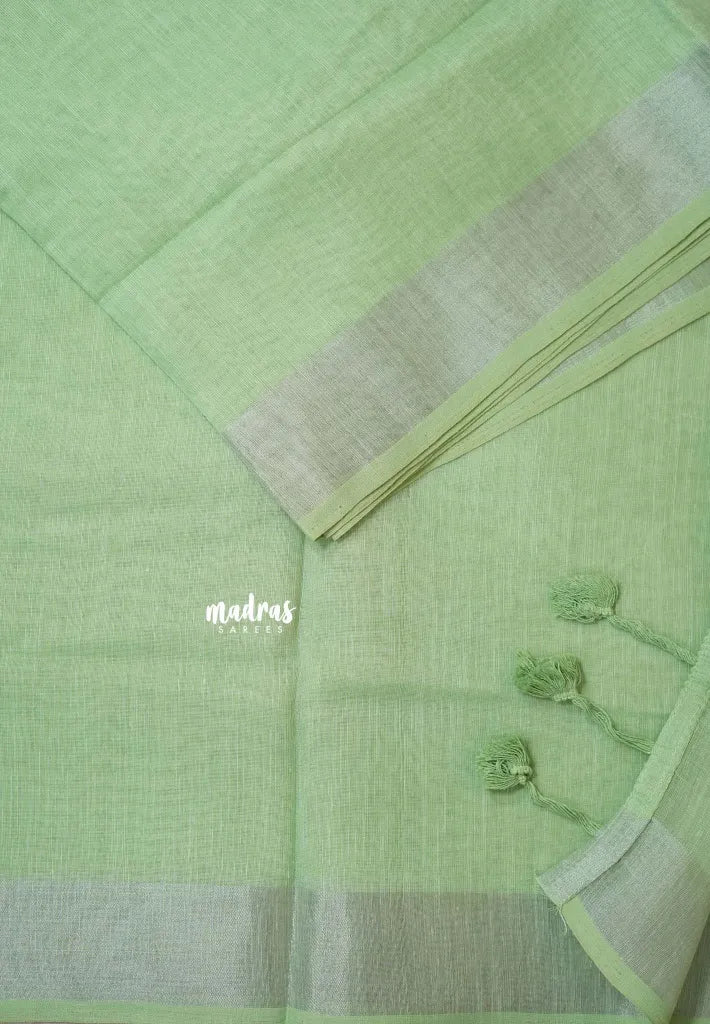 Pista Green - Mia - Soft linen cotton with tissue border and printed blouse