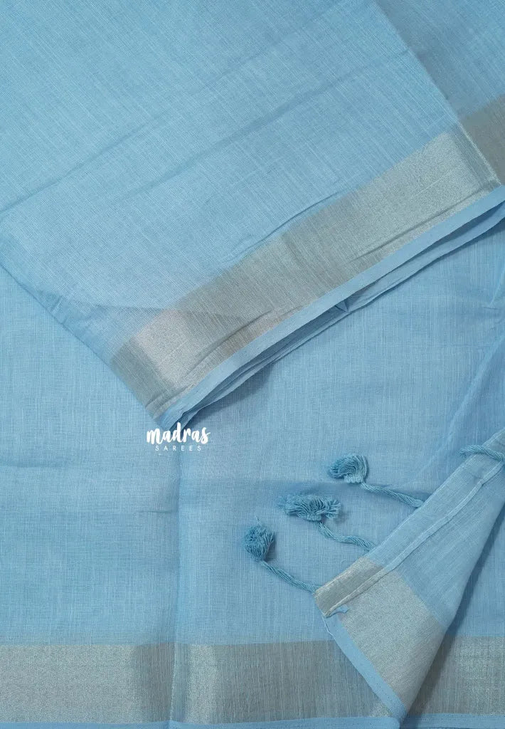 Ice Blue - Mia - Soft linen cotton with tissue border and printed blouse