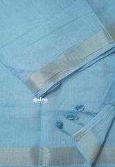 Ice Blue - Mia - Soft linen cotton with tissue border and printed blouse