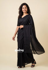 Midnight Black Space Silk Saree with Cut Beaded Work Blouse | Stylish Haldi & Mehendi Wear Saree