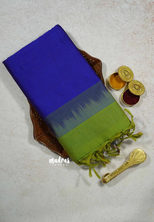 Violet Blue - Mookuthi Amman Plain silk cotton pochampalli border