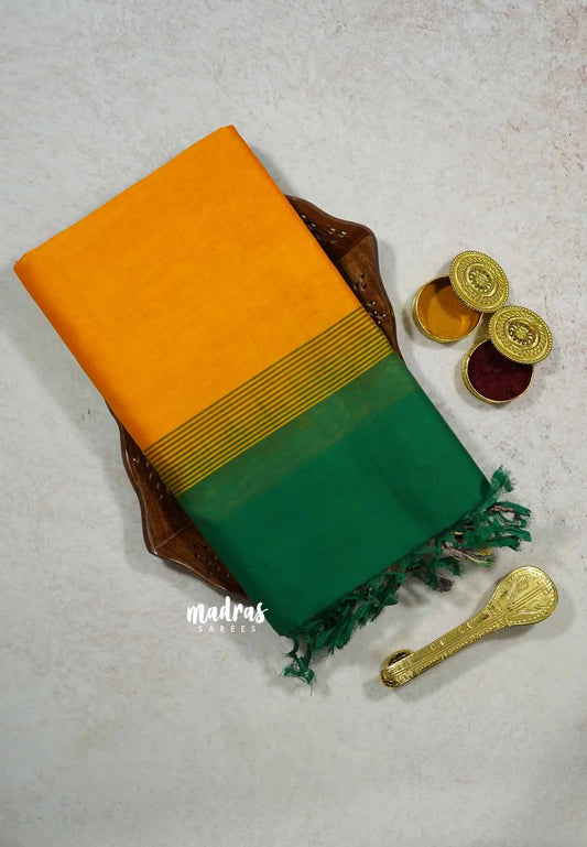 Mango Yellow - Mookuthi Amman Plain silk cotton pochampalli border