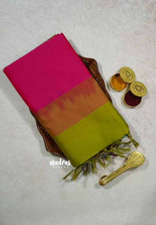 Rani Pink - Mookuthi Amman Plain silk cotton pochampalli border