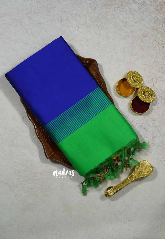 MS Blue - Mookuthi Amman Plain silk cotton pochampalli border