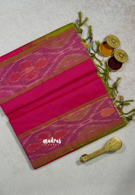 Rani Pink - Mookuthi Amman Plain silk cotton pochampalli border