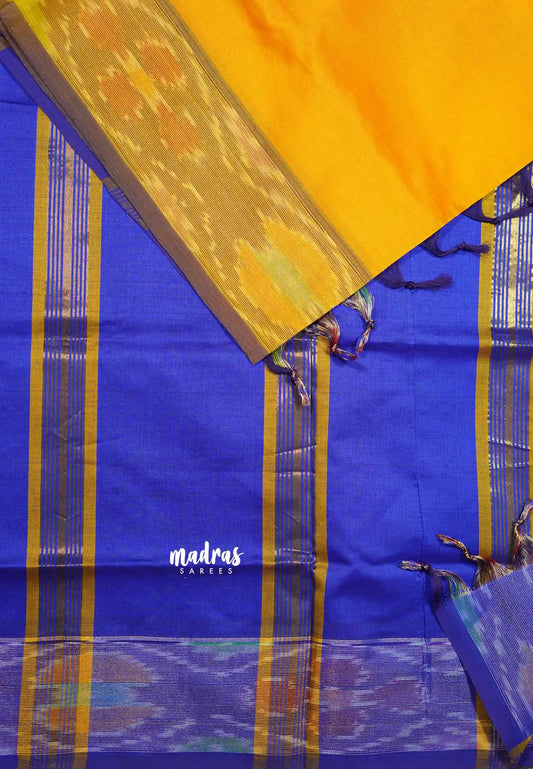 Orange Yellow - Mookuthi Amman Plain silk cotton pochampalli border