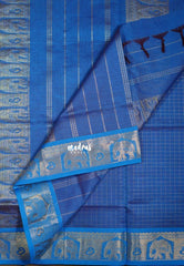 Coffee Podi Brown - Mookuthi Amman Silk Cotton Checks with Laksha Deepam Yaanai Border Contrast Pallu and Blouse - Perfect for Wedding Functions