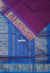 Magenta Purple - Mookuthi Amman Silk Cotton Checks with Laksha Deepam Yaanai Border Contrast Pallu and Blouse - Perfect for Wedding Functions
