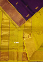 Mookuthi Amman silk cotton getti zari border with buttas - Purple with Neon yellow