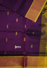 Mookuthi Amman silk cotton getti zari border with buttas - Purple with Neon yellow