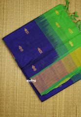 Mookuthi Amman silk cotton getti zari border with buttas - MS Blue with Green