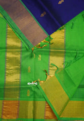 Mookuthi Amman silk cotton getti zari border with buttas - MS Blue with Green