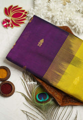 Mookuthi Amman silk cotton getti zari border with buttas - Purple with Neon yellow