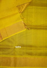 Mookuthi Amman silk cotton getti zari border with buttas - Coffee Brown with Neon yellow