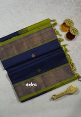 Navy Blue - Mookuthi Amman silk cotton getti zari border with buttas