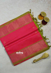Radium Pink - Mookuthi Amman silk cotton getti zari border with buttas