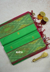 Parrot Green  - Mookuthi Amman silk cotton pochampalli border with buttas