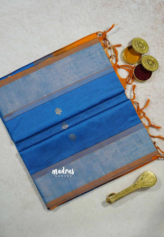 Ananda Blue  - Mookuthi Amman silk cotton getti zari border with buttas