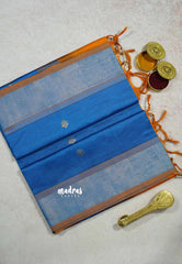 Ananda Blue  - Mookuthi Amman silk cotton getti zari border with buttas