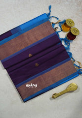 Navy Blue - Mookuthi Amman silk cotton getti zari border with buttas