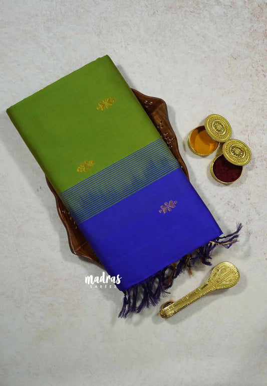 Chutney Green - Mookuthi Amman silk cotton getti zari border with buttas
