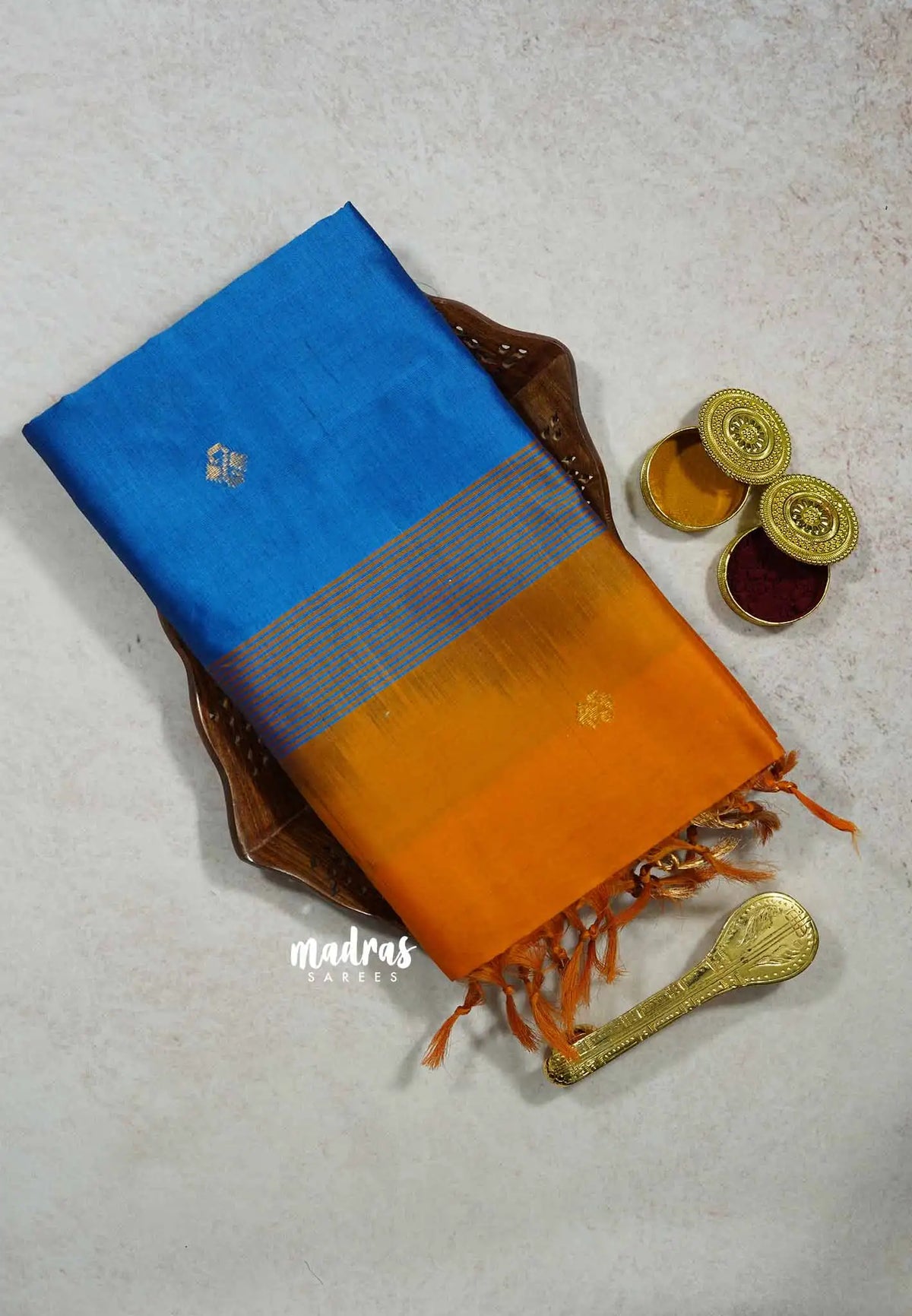 Ananda Blue  - Mookuthi Amman silk cotton getti zari border with buttas