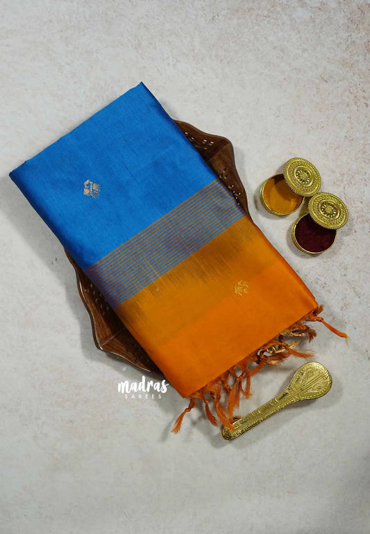 Ananda Blue  - Mookuthi Amman silk cotton getti zari border with buttas