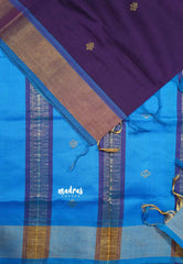 Navy Blue - Mookuthi Amman silk cotton getti zari border with buttas