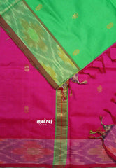 Parrot Green  - Mookuthi Amman silk cotton pochampalli border with buttas