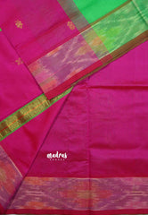 Parrot Green  - Mookuthi Amman silk cotton pochampalli border with buttas