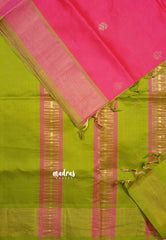 Radium Pink - Mookuthi Amman silk cotton getti zari border with buttas