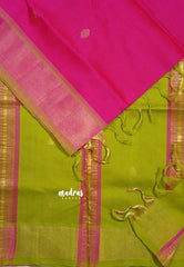 Rani Pink - Mookuthi Amman silk cotton getti zari border with buttas