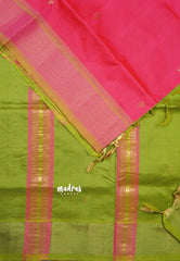 Radium Pink - Mookuthi Amman silk cotton getti zari border with buttas