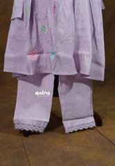 Pastel lavender - Aavani - Mul Chanderi Delicate multicolor embroidery Kurta Set with Dupatta - Best for Festive gatherings