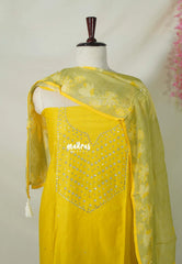 Amitha – Paris Yellow - Chanderi Silk Semi Stitch Neck with Mirror Work Salwar Suit