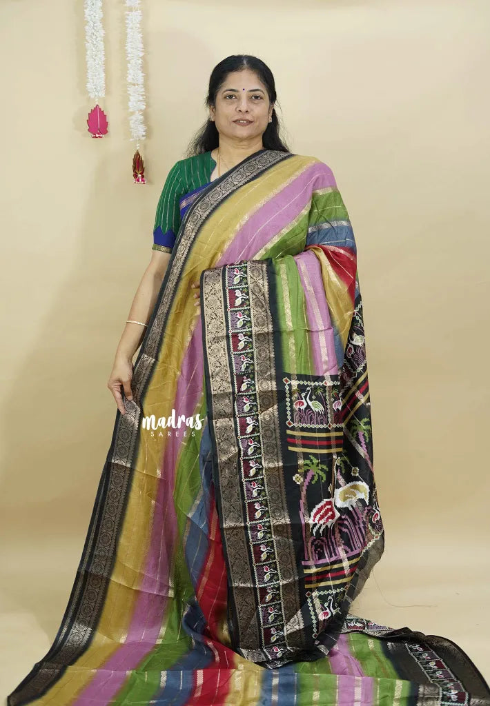 Multicolor - Meenakari printed silk multi color with patola pallu